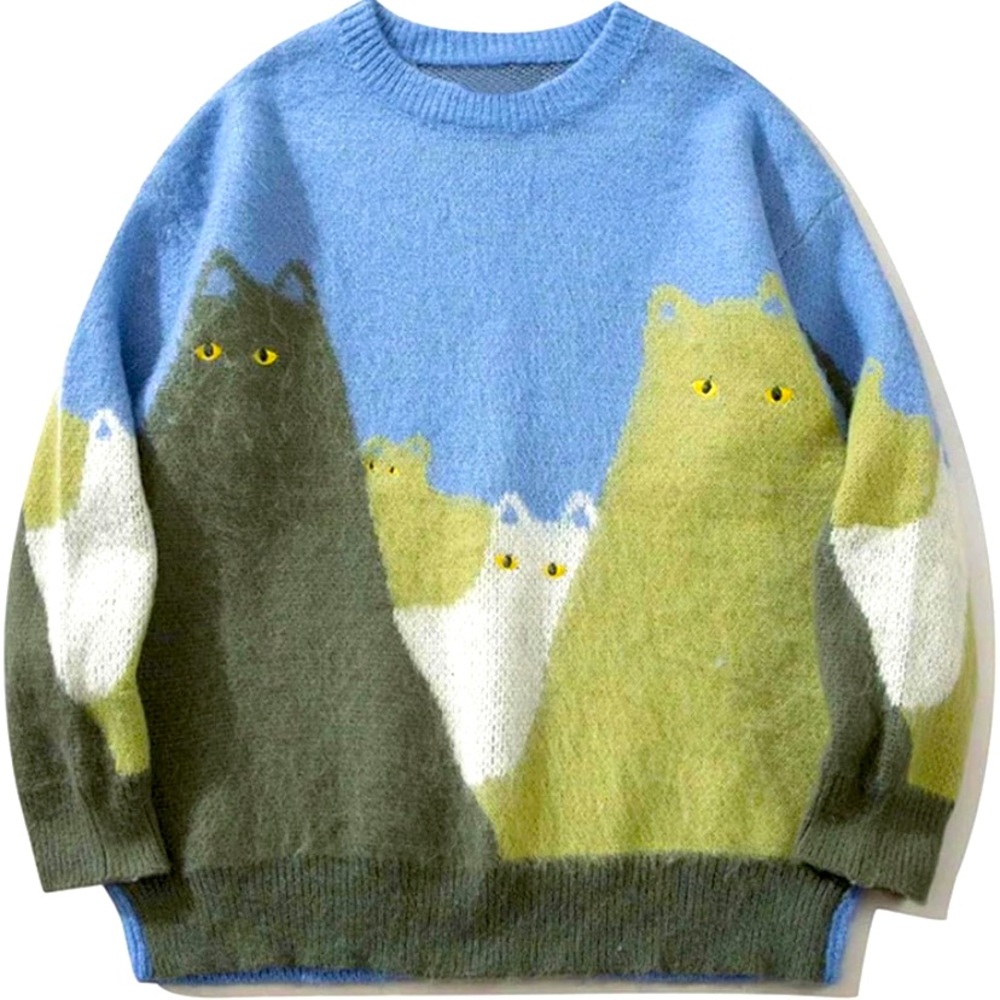 Mens Graphic Sweaters Vintage Oversized Knit Pullover Unisex